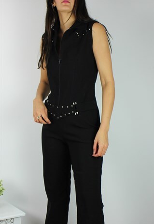 VINTAGE 90S JUMPSUIT W STUD DETAIL & FLARE LEGS