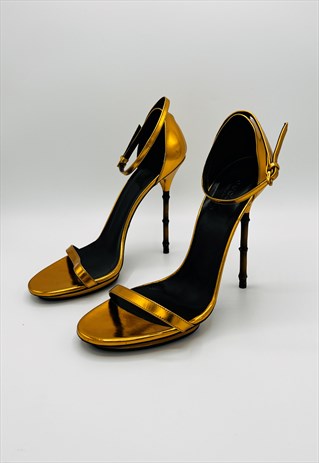 Gucci Heels Bamboo Stiletto Gold Metallic High Open Toe 40