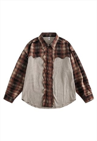 Cowboy shirt plaid blouse lumberjack checked top in brown