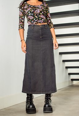 Vintage Y2K Grey High Waist Denim Long skirt 00s