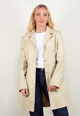 Vintage 90's Faux Leather Coat in Creamy White