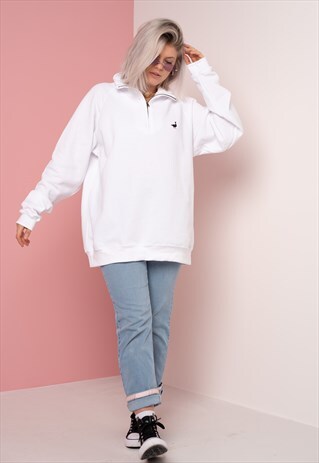 G&G UNISEX WHITE 1/4 ZIP SWEAT