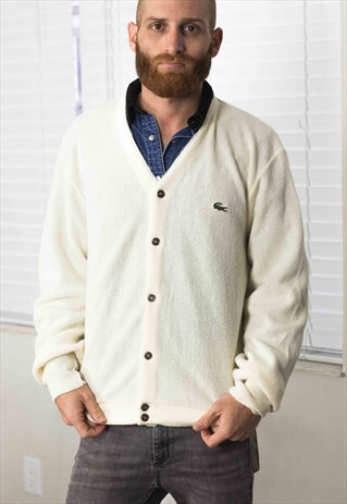VINTAGE LACOSTE CARDIGAN JUMPER LOGO 90S X 13.6