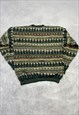 VINTAGE KNITTED JUMPER ABSTRACT PATTERNED GRANDAD SWEATER