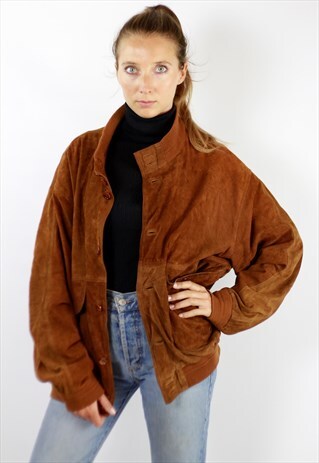 VINTAGE OVERSIZE SUEDE BOMBER JACKET BROWN