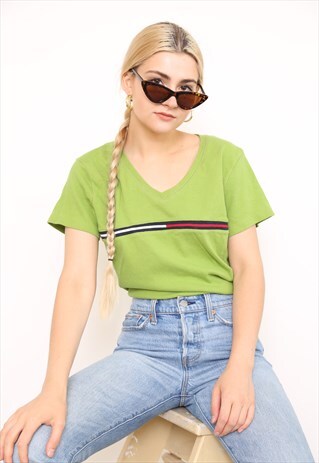 VINTAGE 90S TOMMY HILFIGER GREEN TOP T-SHIRT