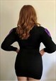 HANDMADE BLACK PURPLE FLOWER 80S 90S DRESS