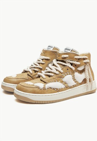 BONES PATCH SNEAKERS CHUNKY SOLE HIGH TOPS RAVE SKATER SHOES