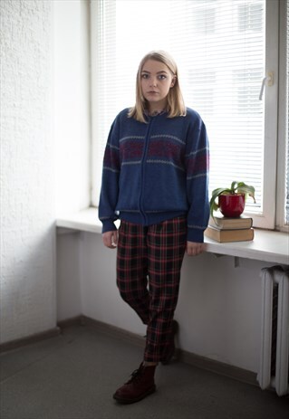 VINTAGE 80'S BLUE PATTERN WOOL CARDIGAN