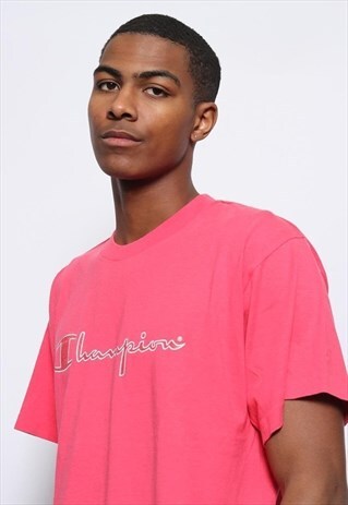 VINTAGE CHAMPION BIG LOGO SPELLOUT T-SHIRT PINK