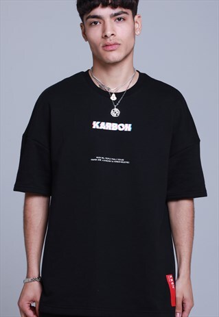 BLACK OVERSIZED T-SHIRT WITH CHEST LOGO