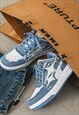 DENIM SNEAKERS RIPPED SKATER SHOES GRUNGE JEAN TRAINERS BLUE