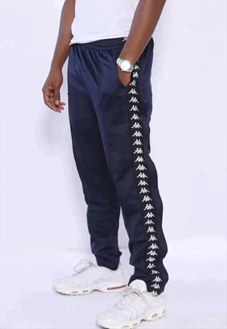 VINTAGE KAPPA TAPE LOGO TRACK BOTTOMS POPPERS BLUE