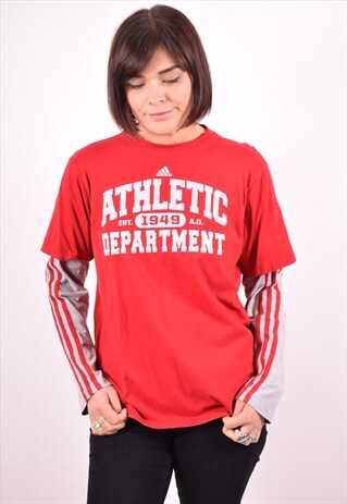 ADIDAS WOMENS VINTAGE T-SHIRT TOP LONG SLEEVE XL RED 90S
