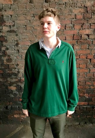 VINTAGE RALPH LAUREN POLO RUGBY SHIRT TOP GREEN