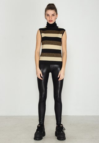 VINTAGE BLACK GOLD TURTLE NECK VEST TOP