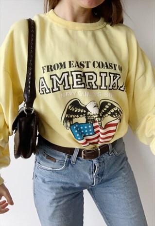 VINTAGE 80S AMERIKA GRAPHIC SWEATSHIRT JUMPER PULLOVER