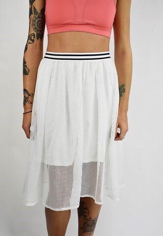 VINTAGE 90S SPORTY WHITE MESH MIDI SKIRT