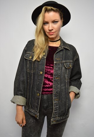 VINTAGE 90S LEE BLACK WASH DENIM JACKET GRUNGE RETRO ROCKER
