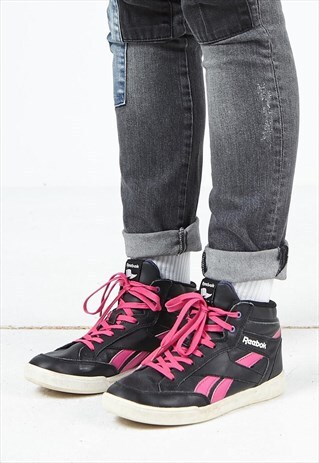 VINTAGE BLACK PINK REEBOK HI-TOPS LEATHER TRAINERS