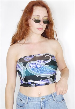VINTAGE 90S BLUE PAISLEY PRINT SCARF BANDANA