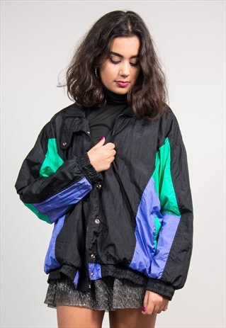 VINTAGE 90'S BLACK SHELLSUIT TRACKSUIT JACKET