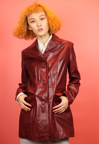 VINTAGE 90S DARK RED LEATHER TRENCHCOAT