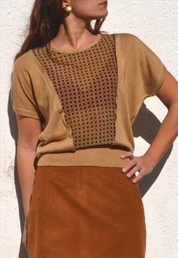 Vintage beige knitted/chffon top.