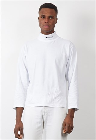 VINTAGE 90'S CHAMPION LOGO WHITE ROLL NECK SWEATSHIRT
