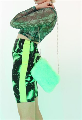 HIGH WAISTED SHORTS WITH NEON GREEN CONTRAST STRIPE