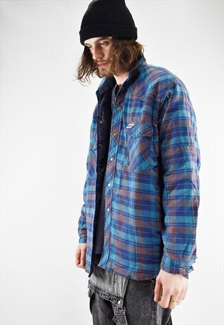 VINTAGE 90S CPO STYLE QUILTED TURQUOISE PLAID FLANNEL SHIRT
