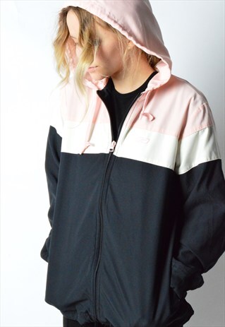 BLACK BABY PINK COLOUR BLOCK REEBOK SPORTS JACKET WITH HOOD