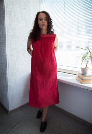 VINTAGE 80'S MIDI RED PLEATED SLEEVELESS DRESS