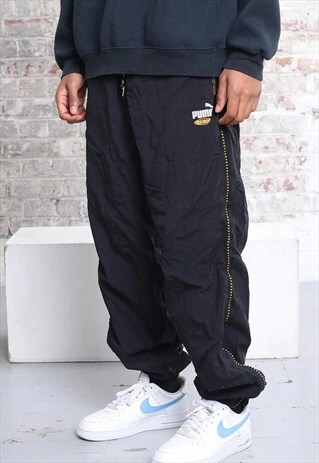 VINTAGE PUMA KING LOGO TRACK BOTTOMS BLACK