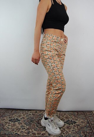 VINTAGE FUNKY PATTERN HIGH WAISTED MOM JEANS FESTIVAL PANTS
