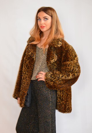 VINTAGE 90S LEOPARD PRINT FAUX FUR COAT