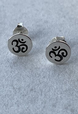 Sterling Silver Om Stud Earrings, yogi celestial jewellery