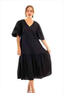 Oversized Puff Sleeves Maxi dress in Black