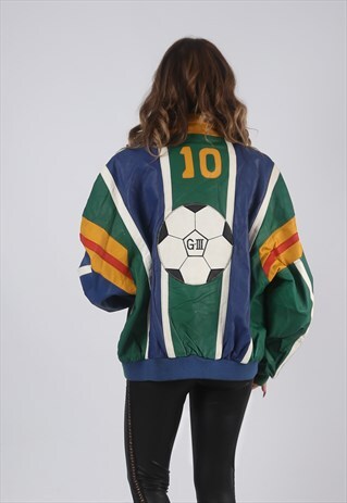 LEATHER JACKET BOMBER OVERSIZED FOOTBALL SPORTS UK 18 (CK7K)