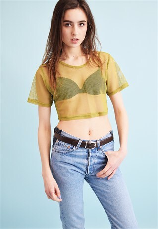 90'S RETRO MESH FISHNET SHEER CROP TOP