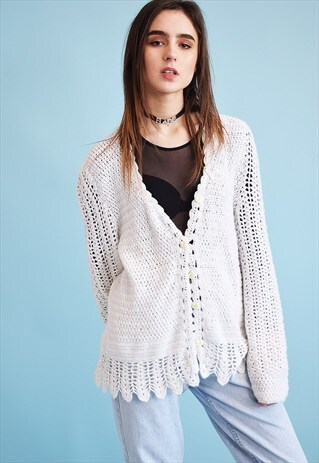 90'S RETRO HANDMADE CROCHET KNITTED MOMS CARDIGAN TOP