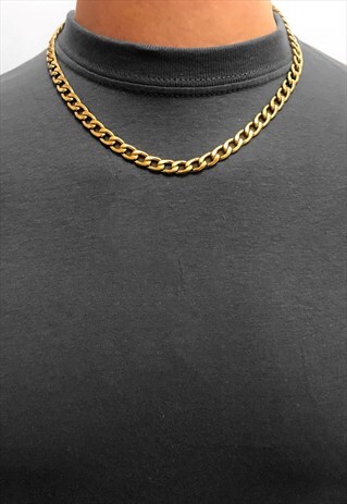 20" 8MM GOLD PLATED STAINLESS STEEL CURB NECKLACE CHAIN