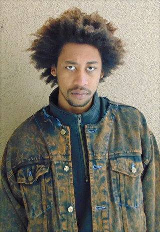 90S SKATER GRUNGE RAW ROUND COLLAR ACID WASH DENIM JACKET XL