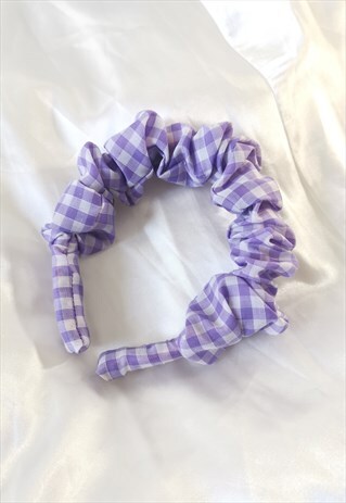 SCRUNCHIE HEADBAND IN LILAC GINGHAM