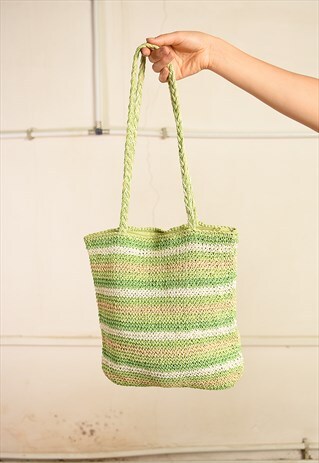 VINTAGE Y2K RETRO CROCHET RAFFIA KNIT FESTIVAL BEACH BAG