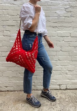 Handmade Vintage Red Crochet Shoulder Bag