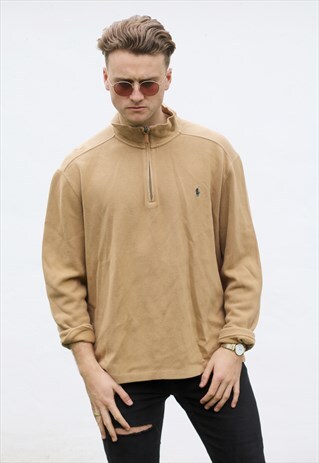 RALPH LAUREN 1/4 ZIP USA GOLDEN BROWN SWEATSHIRT