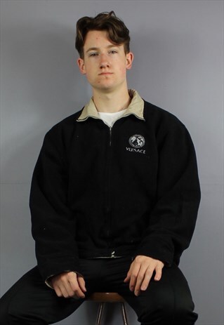 VINTAGE VERSACE REVERSIBLE FLEECE COAT IN BLACK/BEIGE WITH E