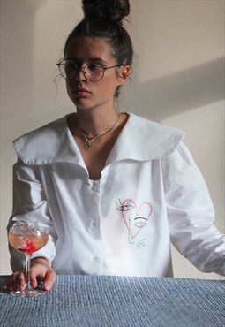 Hand embroidered "The Ladies Of Avignon" white blouse