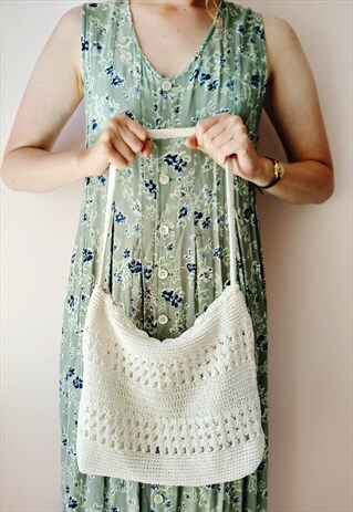 90S INDIE WHITE CROCHET HIPPIE SUMMER FESTIVAL BAG